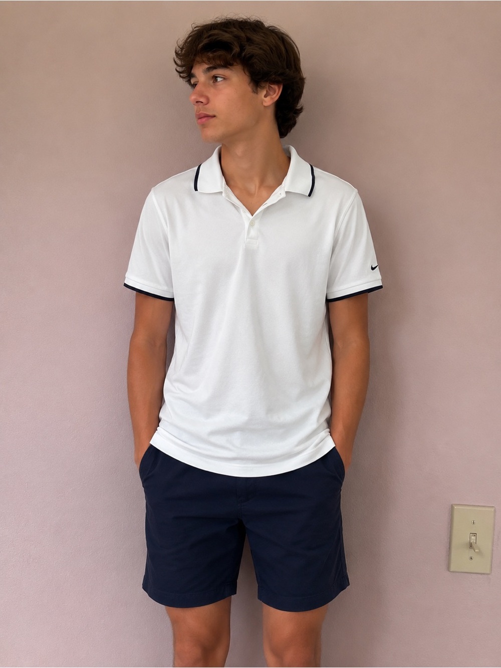 Nike golf White Polo Shirt with Black Trim L (12-14)